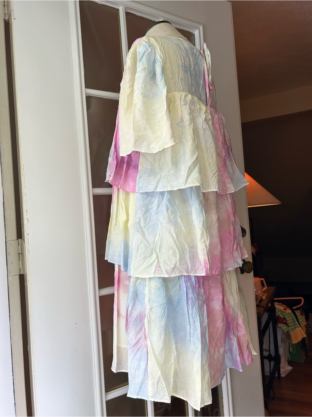 English Factory Pastel Tie-Dye Tiered Dress - Pink, Blue, Yellow. Small. - Picture 3 of 10